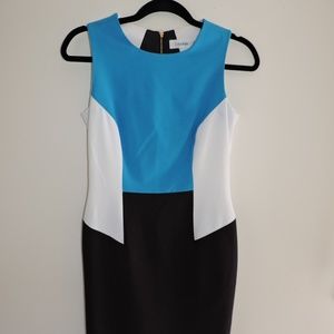 Calvin Klein Dress Size 4P Blue/Black/White Color